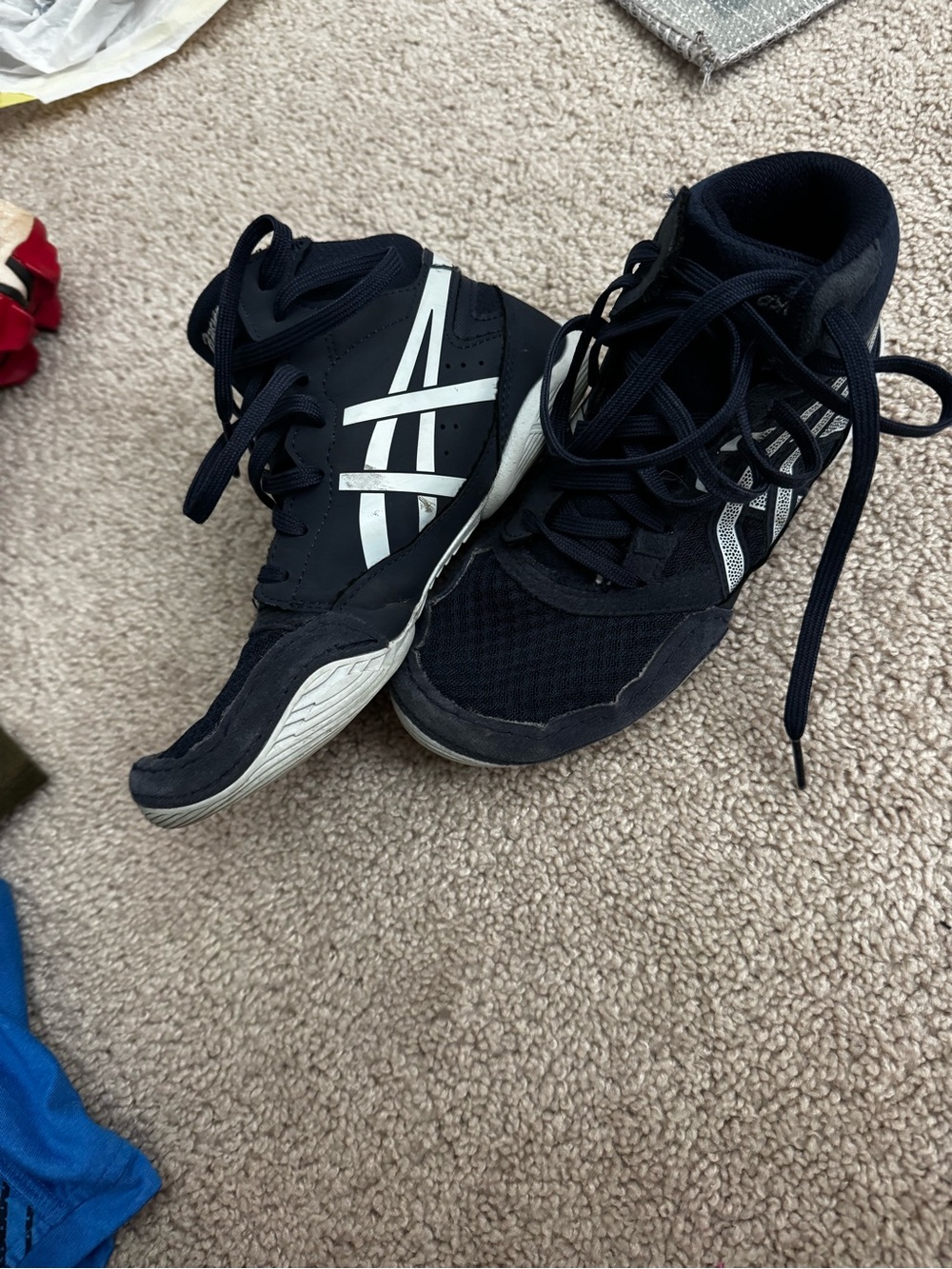 ASICS Kids Navy Blue Athletic High-Top Shoes with White Stripes